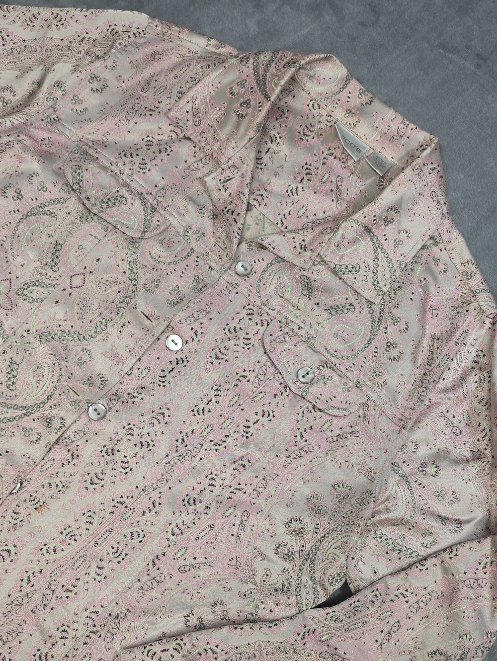 Chico's Silk Blend Pink Paisley Metallic Button-Down Shirt 2 L